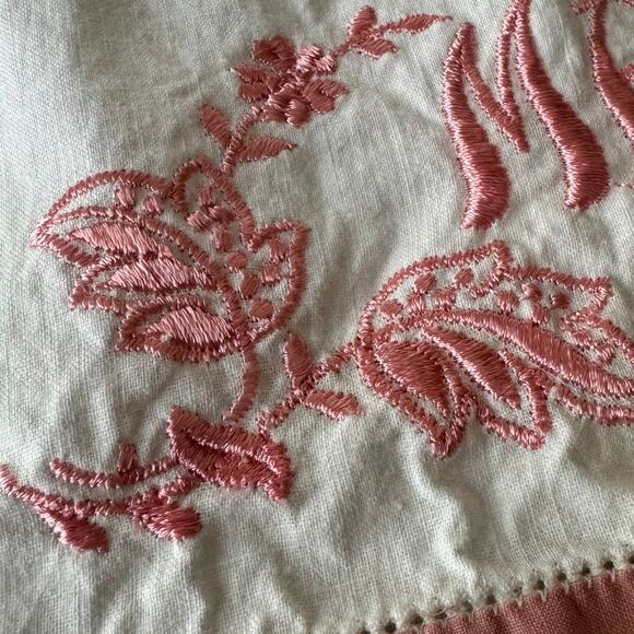 Vintage Pink Embroidered Mr Mrs Wedding Pillowcases Flat Sheet Cotton Trad Wife - Picture 4 of 12